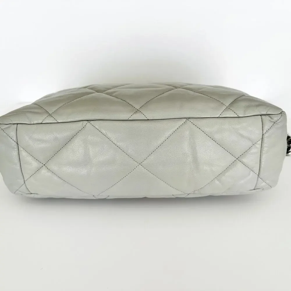 Chanel 19 Goatskin Quilted Medium Flap Purse Grey Tri-Color Chain Full Set & Box